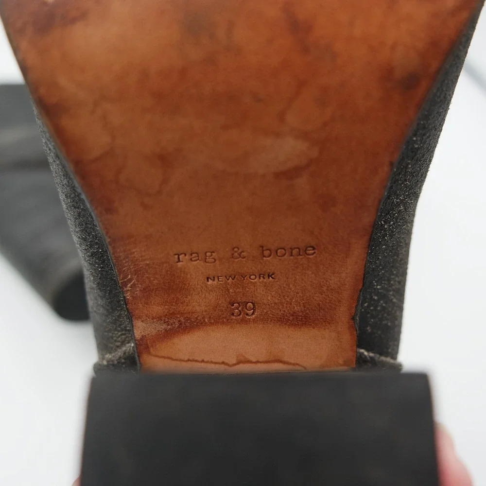 Rag & Bone Newbury Ankle Boots Distressed Black Grey Suede Size 39 US 8.5